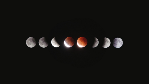 Sequence of the moon's phases from new to full and back to new.